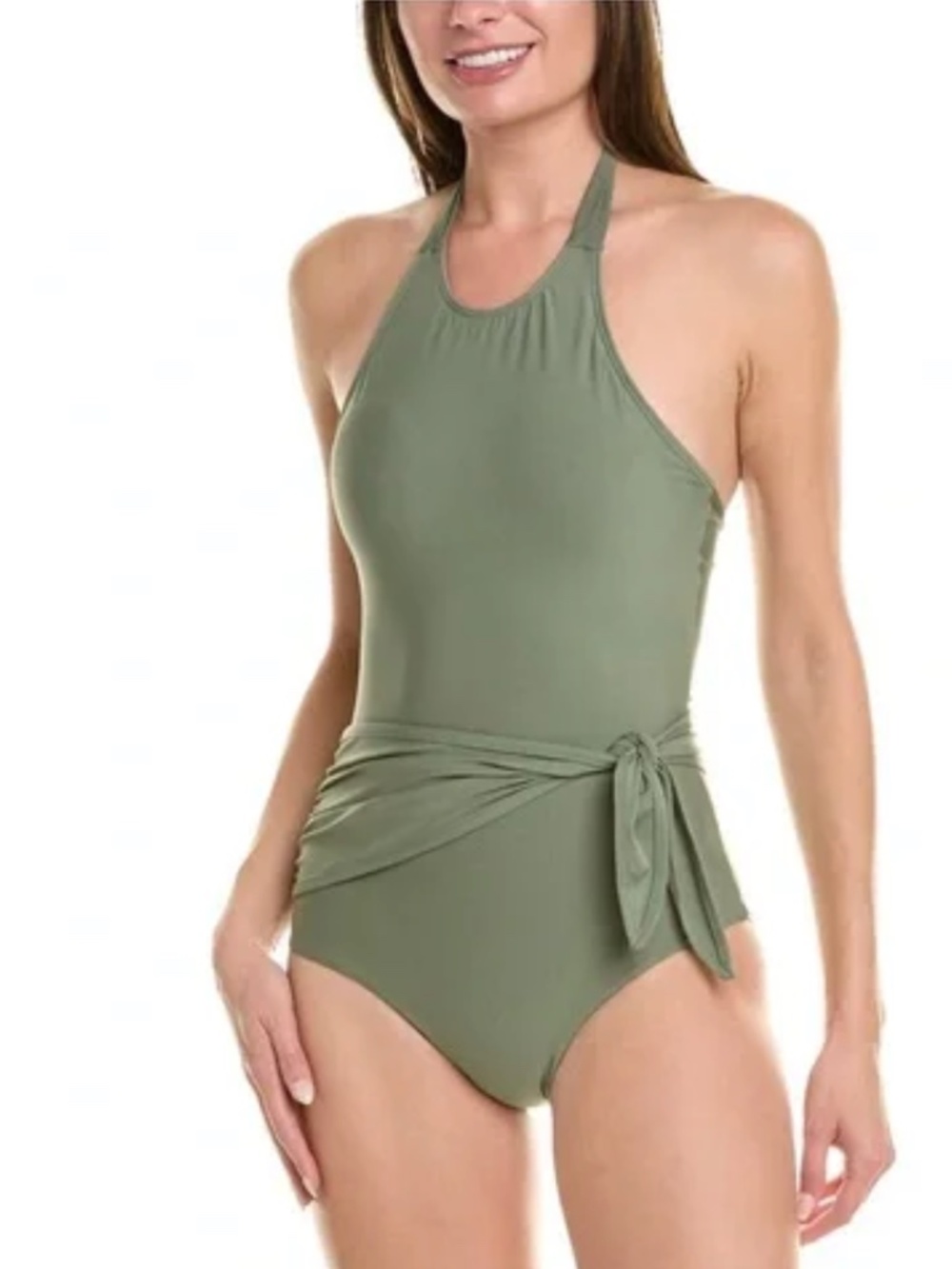 Hermozo Swim - Halter Suit with Side Sash - in Basil Size 2 NWOT